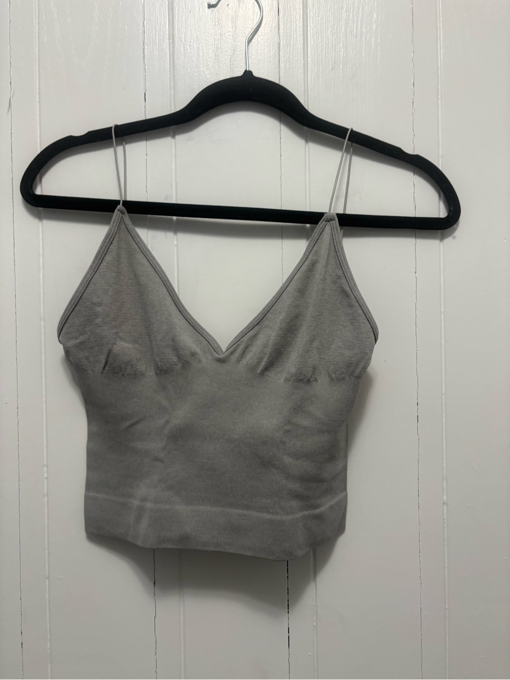 Free People Gray V-Neck Cropped Camisole Tank Top